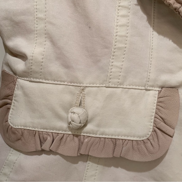 Mackage-Women's cotton & leather trim blazer (cream w/pink & gold lining-size S) - Picture 3 of 7